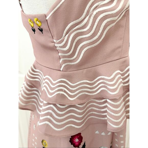 Sahil Kochhar Pink Sahara Floral Embroidered Peplum Dress Size 10 Anthropologie - Picture 5 of 8